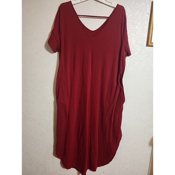 Kancy Store Maxi Dress Pockets Burgundy 2XL Scoop Neck & Back Short Sleeve - Picture 7 of 7